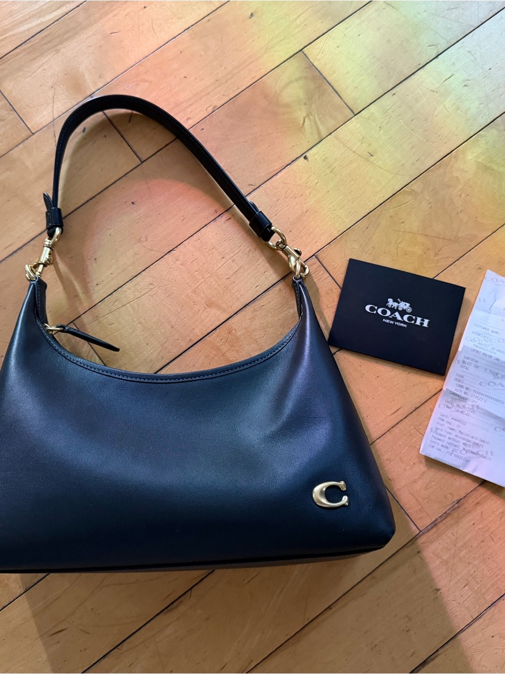 Coach Juliet Black Leather Shoulder Bag with Gold C Accent